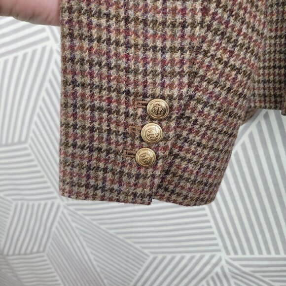 New $179 Talbots Blazer 14 Houndstooth Brown Ruffle Trim Plaid Wool NWT Academia - Picture 7 of 11